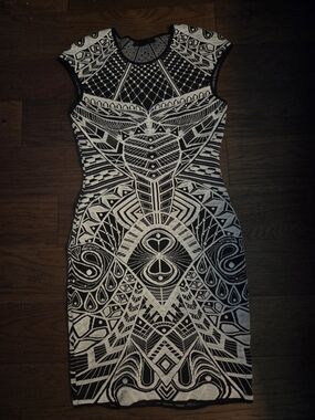 Black and White Geometric Knit Mini Dress